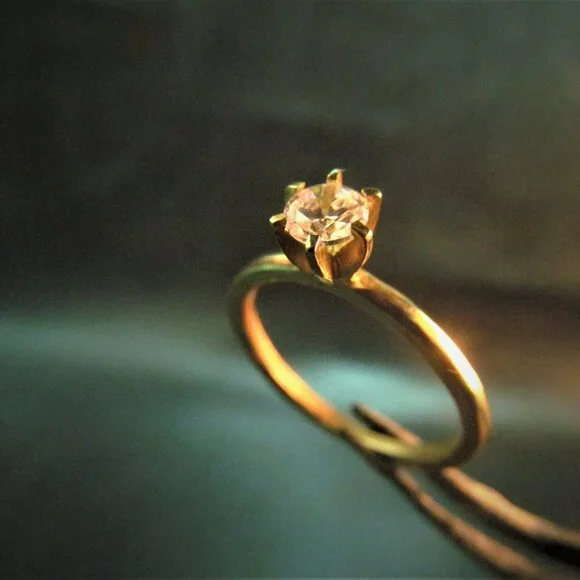 Moissanite ring. 14K solid yellow gold ring with White Moissanite.